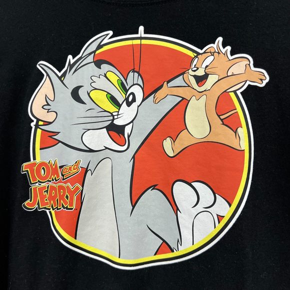 Tom and Jerry Crop Top Medium womens shirt graphic image black striped sleeves - Picture 2 of 7